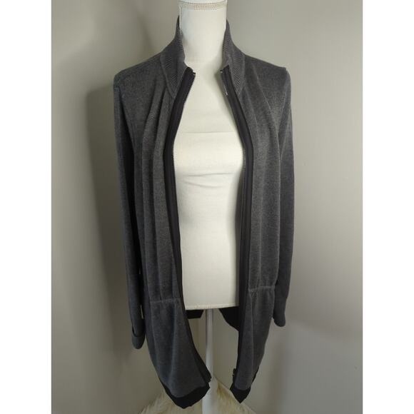 WHBM mixed media long tie waist neutral sweater zip up jacket - Picture 2 of 10